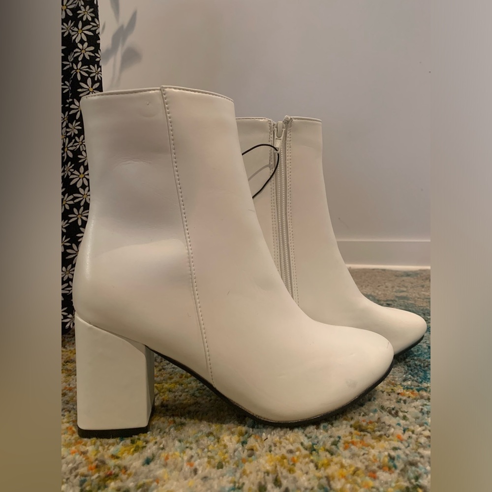 Vegan Leather White Retro Booties